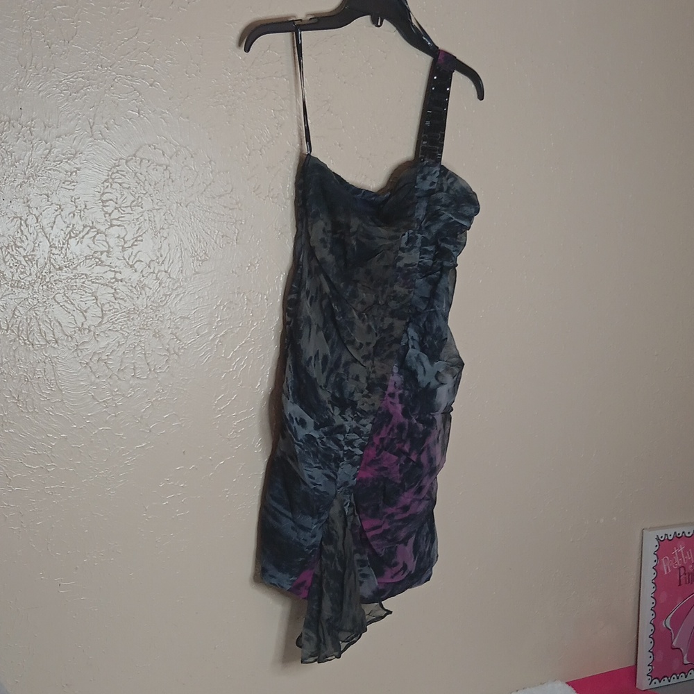 MARINEBLU dress black/multi colors (L) (New) one shoulder gorgeous 💕
